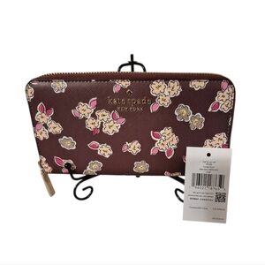 kate spade Floral Zip-Around Wallet in Burgundy and Pink